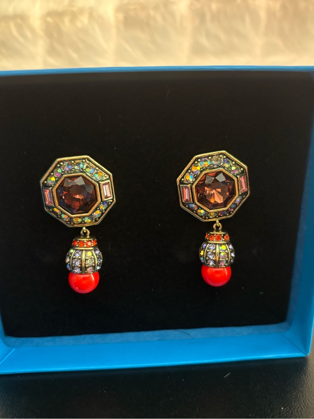 Heidi Daus  Red Drop Crystal Earrings